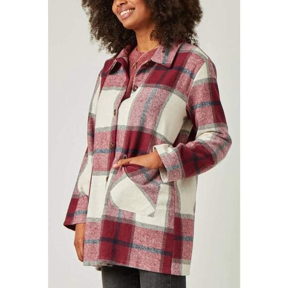 HAYDEN Mandy Misses Burgundy Plaid Shacket with Front Pockets Medium - Picture 2 of 5